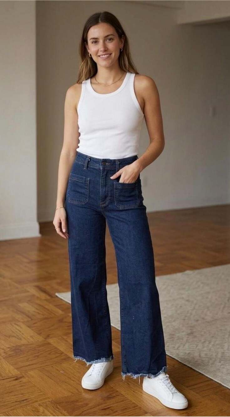 Zara High Rise Wide Leg Patch Pocket Jeans Size 8